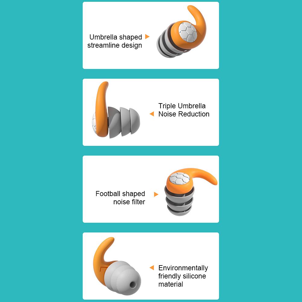 Силиконовые беруши портативные 3 слоя дорожные защитные наушники подавление шума (оранжевый)