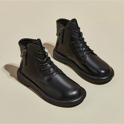 Ботинки на плоской подошве для женщин Осень и Зима Потертые Ретро Повседневные Женские Ботинки с Двусторонними Молниями Женские Туфли на Плоской Подошве