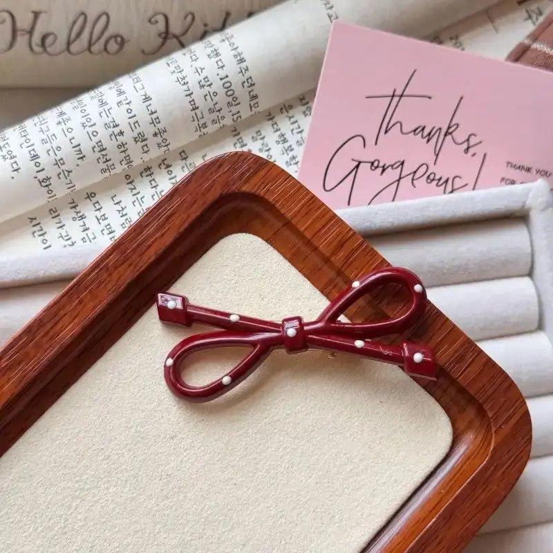 Ankola Red Polka Dot Bow Hairpin for Women - Cute Side Hairpin & Forehead Bangs Clip