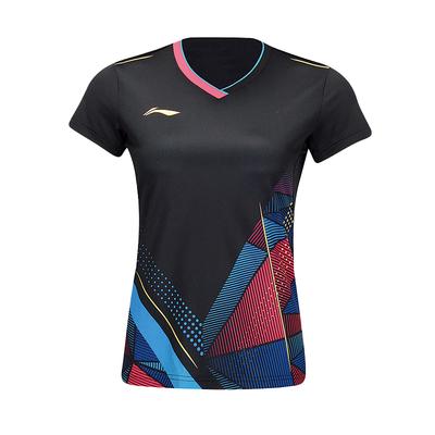 Li Ning Международная командная соревновательная быстросохнущая футболка с коротким рукавом дышащая удобная прохладная игровая одежда бадминтонная футболка женские топы AAYU128-1