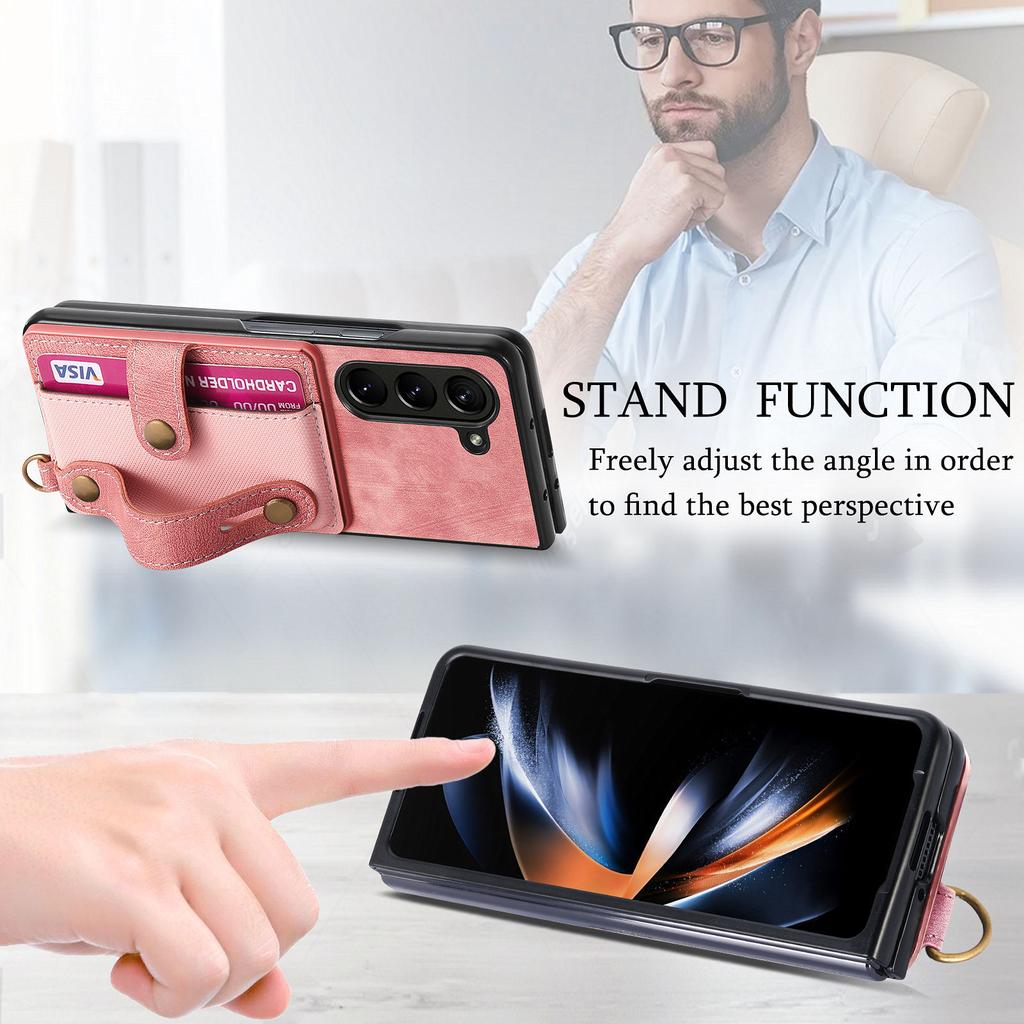 PU Leather Phone Case for Samsung Galaxy Z Fold 7 6 5 4 3 Zfold7 Zfold6 Card Storage Wallet Protective Cover with Lanyard XL003