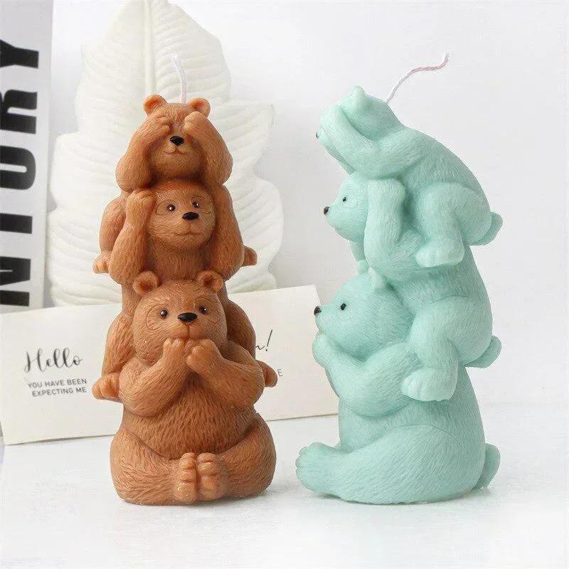 3D Handmade Diy Monkey Bear Shape Silicone Candle Mold Family of Three Overlapping Animals Resin Molds DIY Crafts Home Decor