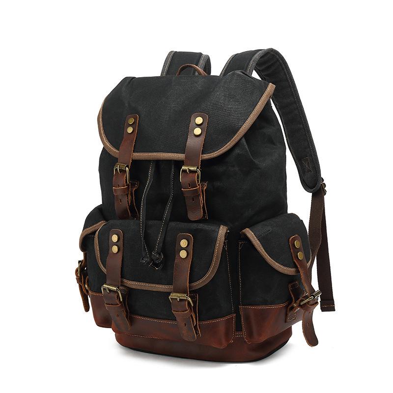 Unisex Waterproof Waxed Canvas Travel Backpack for Outdoor Sports and Laptops