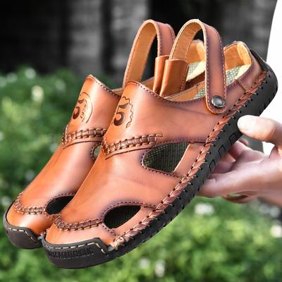 Мужские летние закрытые сандалии двойного назначения для отдыха на открытом воздухе Мужские сандалии из натуральной кожи с мягкой подошвой, нескользящие