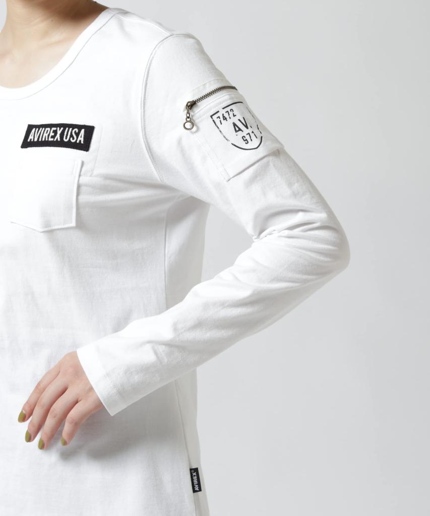 ФУТБОЛКА С ДЛИННЫМ РУКАВОМ FATIGUE Sleeve Fatigue L 120 Navy [Avirex] ЖЕНСКАЯ ФУТБОЛКА/Длинная футболка женская 783-2930602