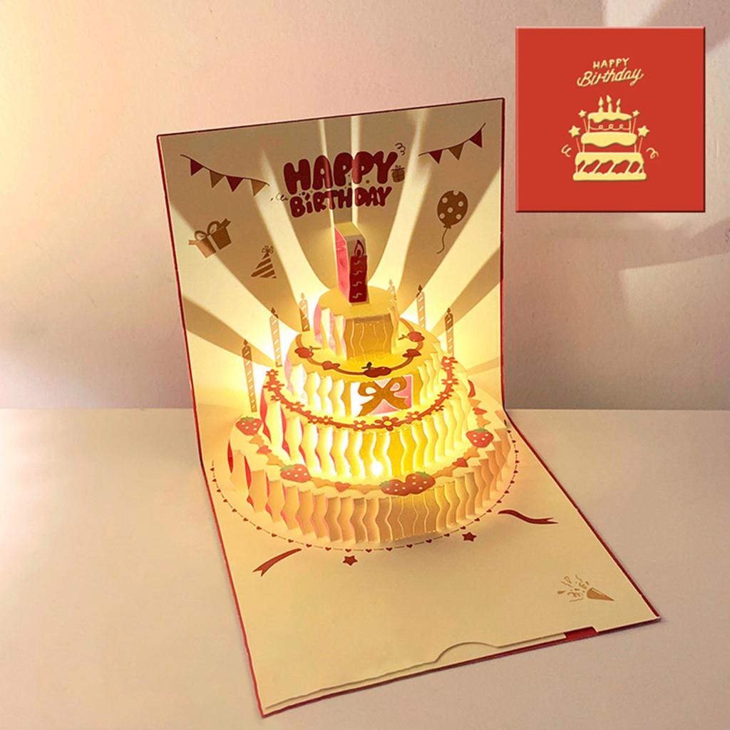 Открытка на день рождения Yousheng 3D Pop-Up с музыкальными огнями Открытка на день рождения с тортом для женщин, мужчин, детей, друзей