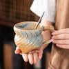 Handmade Ceramic Mug 320ml Vintage Tea Coffee Cup with Rattan Handle Creative Spiral Design