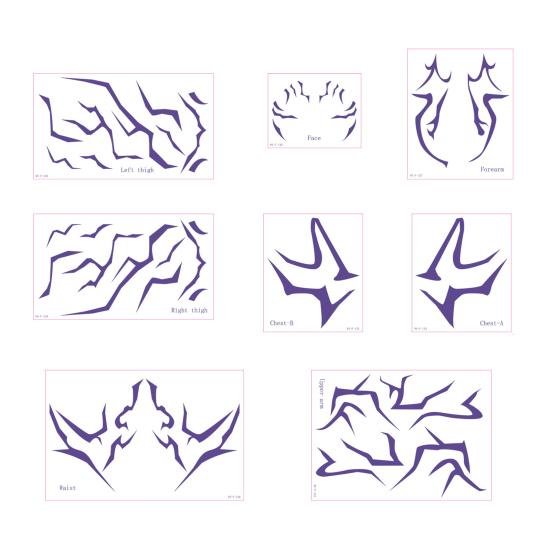 8 листов аниме тату-наклеек, водостойкие, временные татуировки с полным покрытием, боди-арт для косплея