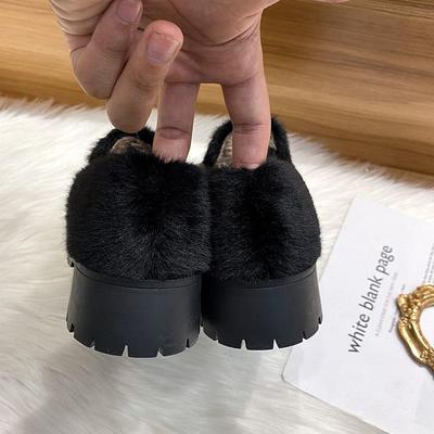 T462025 осенне-зимние хлопковые туфли женские бархатные на платформе на маффиновом каблуке женские пушистые туфли