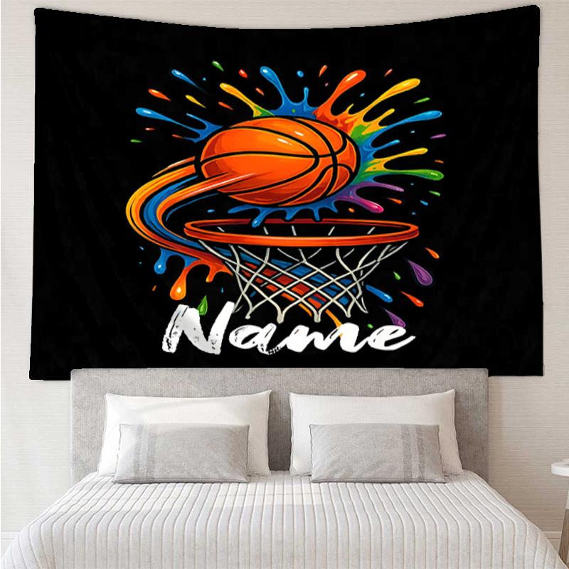 Custom Name basketball Print Tapestry, Backdrop, Easy Setup, Ideal for Bedroom, Office & Living Room, with Aesthetic Wall Hanging Decor.