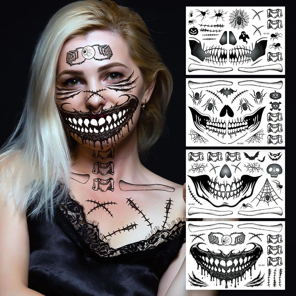 Halloween Funny Skull Tattoo Stickers, Masquerade Scar Horror Waterproof Face Stickers