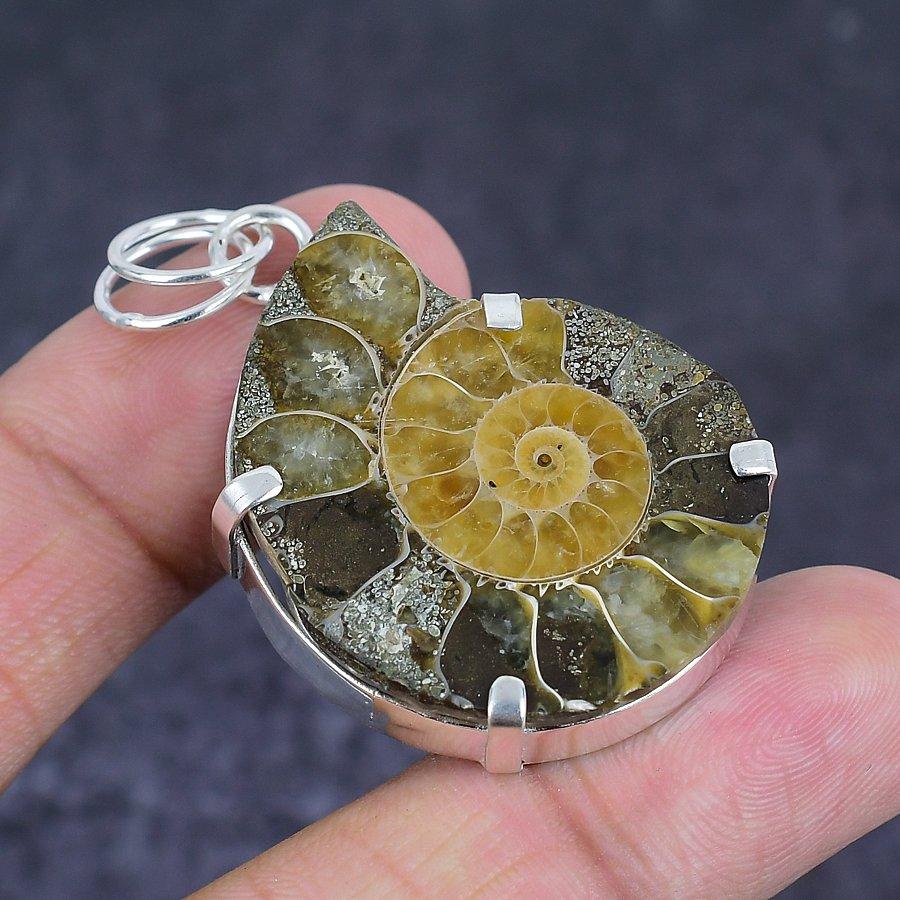 Этническая подвеска из стерлингового серебра 925 пробы с окаменелостью аммонита 2,01 дюйма i2U90