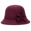 Women Cap Solid Color Bowler Cap Faux Wool Wide Brim Cloche Hat for Tea Party Church Wedding