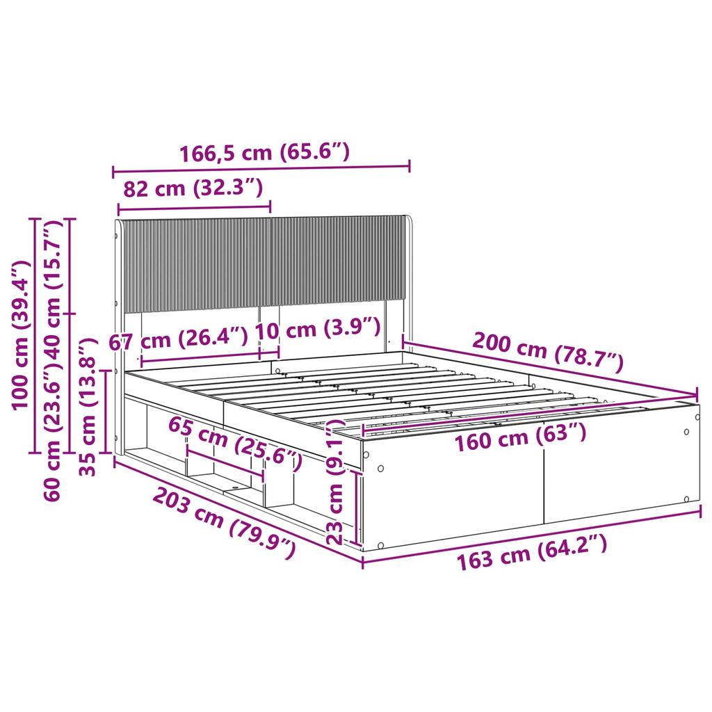 Bed Frame with Storage Space and Headboard White 160 x 200 cm