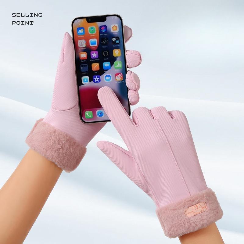 Warm Gloves Women's Autumn and Winter Fleece Thickened Touch Screen Windproof and Water-proof Fashionable Skiing Driving and Riding Gloves