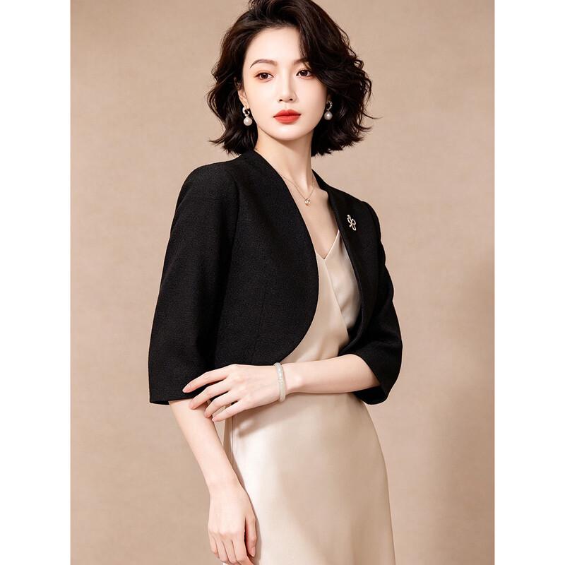 EST+II Minimalist Collarless Cropped Bolero - Elegant Commuter Half-Sleeve Shrug