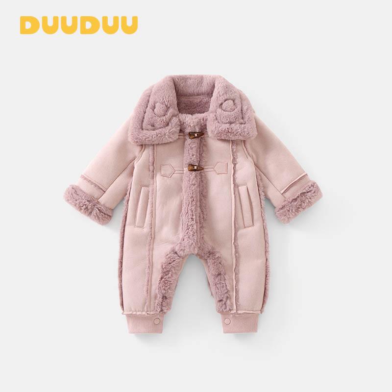DUUDUU Зимние хлопковые комбинезоны для новорожденных и младенцев, на флисовой подкладке, класс А, толстые комбинезоны