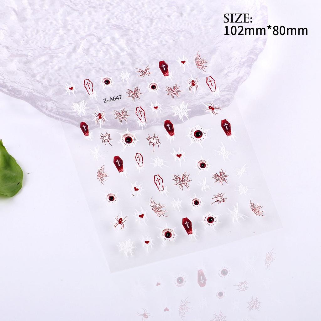 5D Embossed Nail Art Sticker Halloween Cartoon Spider Web Ghost Pumpkin Lantern Nail Adhesive Sticker