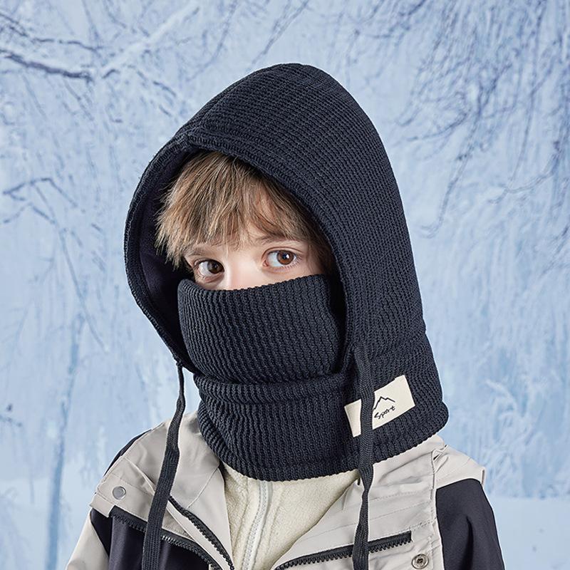 Детская шапка-маска, шарф, интегрированная шапка, зимняя, для мальчиков и девочек, утепленная, для защиты ушей, бархатная шапка-ушанка