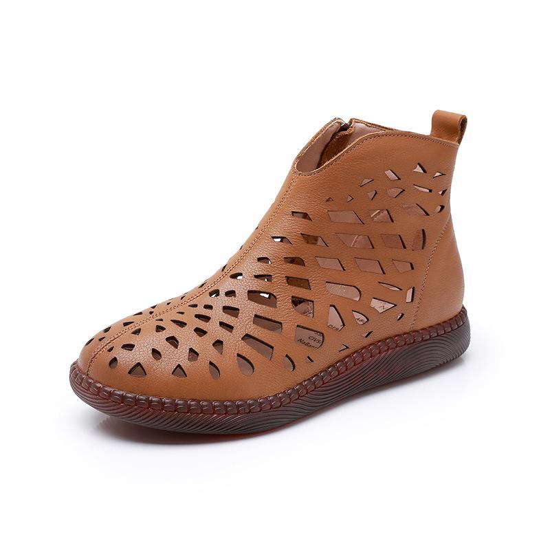 Модные летние женские ботинки GKTINOO Мода 2025 Новые женские сандалии из натуральной кожи Ажурный дизайн Нескользящий круглый носок Женская обувь