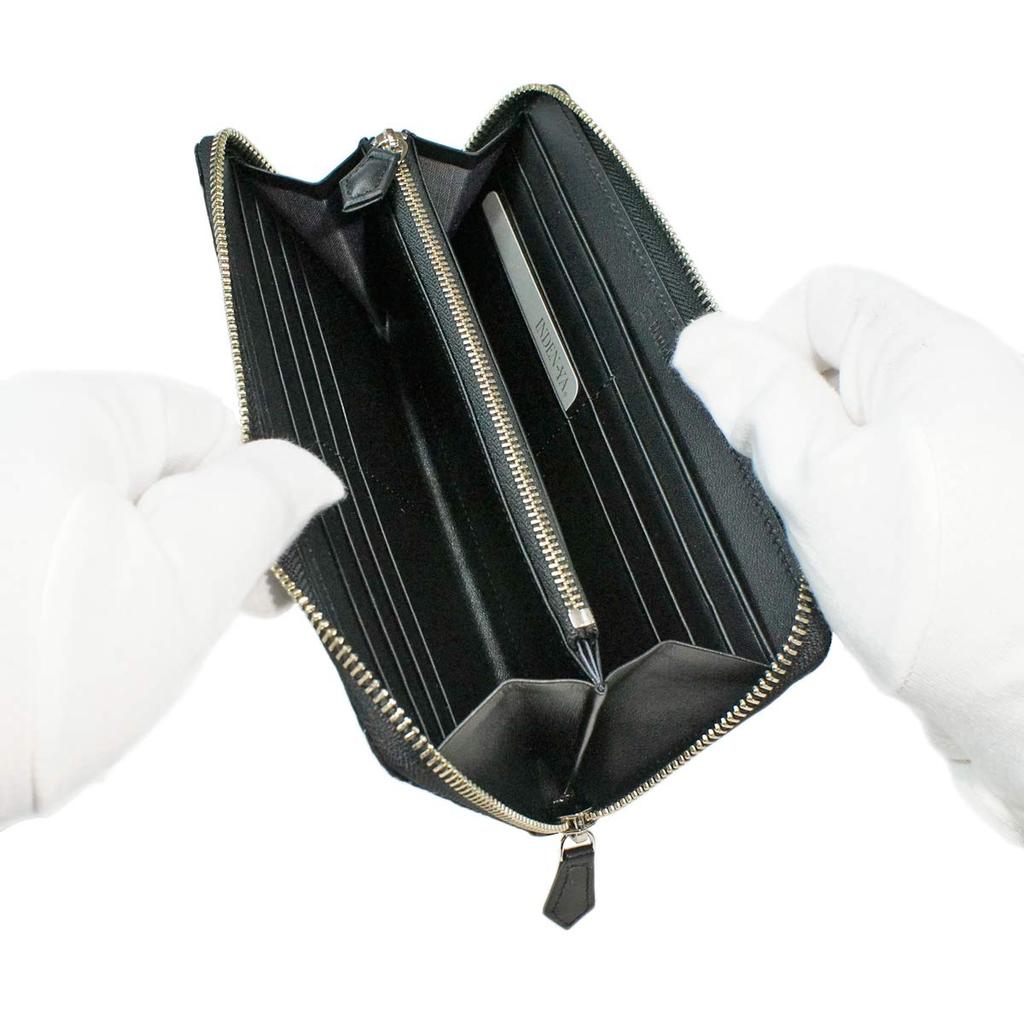 Inden Long Bundle Round Black X Black Different Checkered Pattern [Indenya] Wallet, Wallet, Y, Zipper, Deerskin, Lacquer, 2111-01-119
