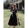 College Style Hepburn Small Black Dress Doll Collar Short-sleeved Dress Women's Summer Niche Design Long Skirt