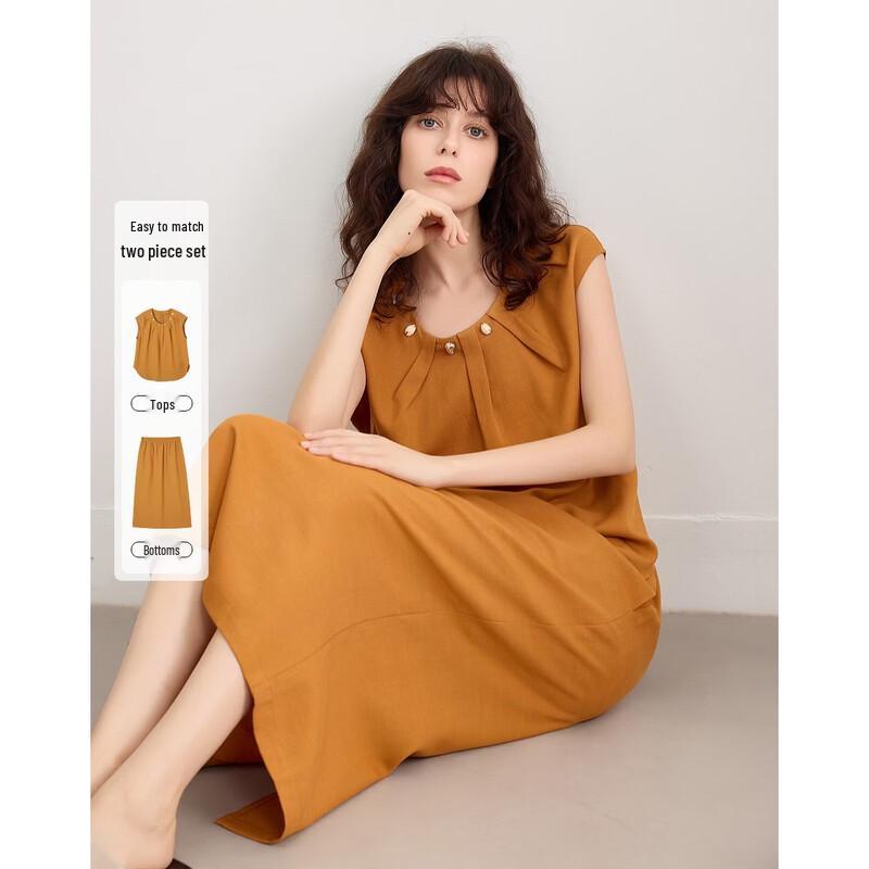 Women's Lycra Tencel Linen Blend Sleeveless Skirt Set