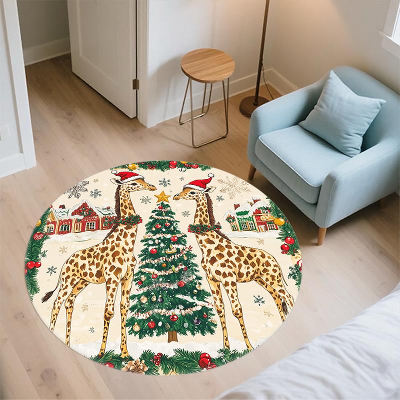Giraffe with Wreath pattern round rug,Carpet Rug for Living Room Bedroom Sofa Playroom Decor,Non-slip Floor Mat,Holiday Gifts and Birthday Gifts