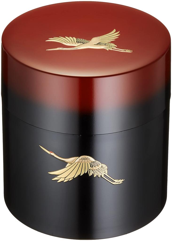 Nakatani Brothers Company Yamanaka Lacquerware Tea Caddy, Gradient Dawn, Sunset Crane Design, 33-4818