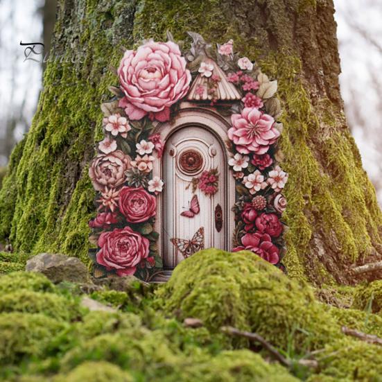 Деревянная волшебная садовая дверь-эльф, украшение для улицы, миниатюрный эльф, украшение для двери, сказочный мир, крошечная фигурка для двери дома, скульптура