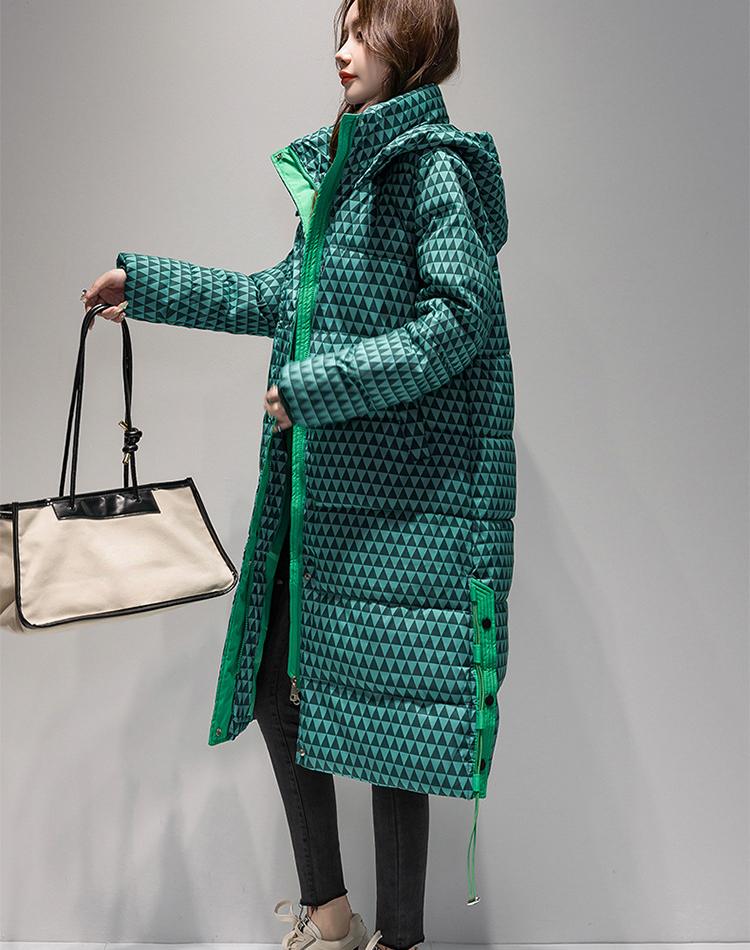 Осенне-зимняя женская однотонная клетчатая свободная повседневная утолщенная теплая длинная женская куртка с капюшоном