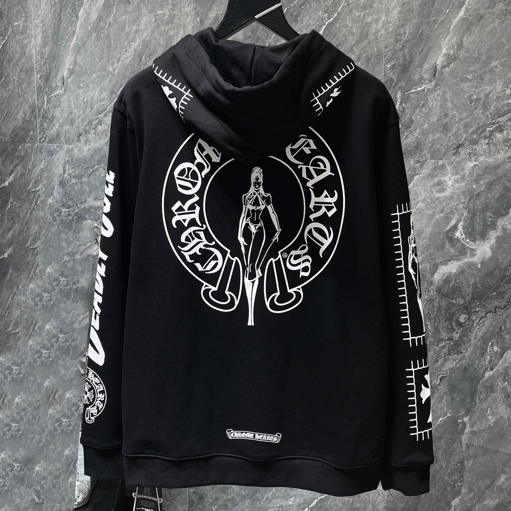 8630 CHROME HEARTS New Spring and Autumn Plus-size Thin Style Classic Style Logo Hooded Sweatshirt for Couples