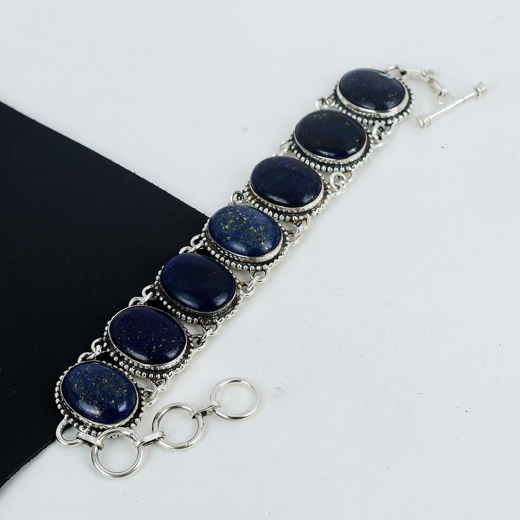 Beautiful Lapis Lazuli Gemstone Handmade 925 Sterling Silver Bracelet, Lapis Lazuli Bracelet For Wife , Unisex Bracelet, Thanksgiving Gift