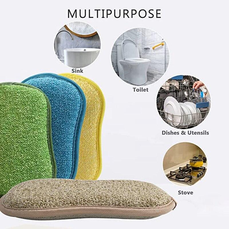 3 Pcs Kitchen Cleaning Sponge for Dish Non-Scratch Microfiber Sponge Scrubber Kitchen Home Cleaning Pot Pan Dish Washer Sponge