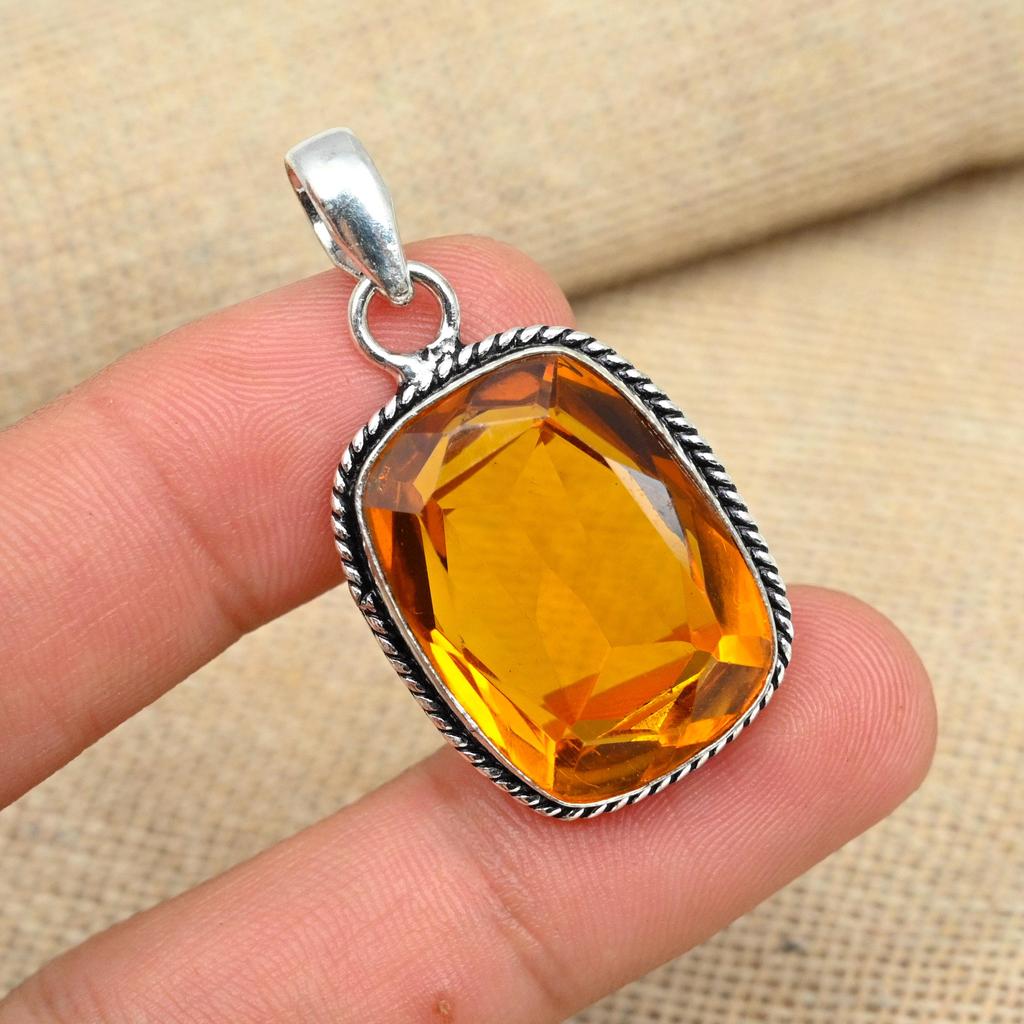 Thanksgiving Honey Topaz Gemstone 925 Sterling Silver Handmade Jewelry Pendant For Her