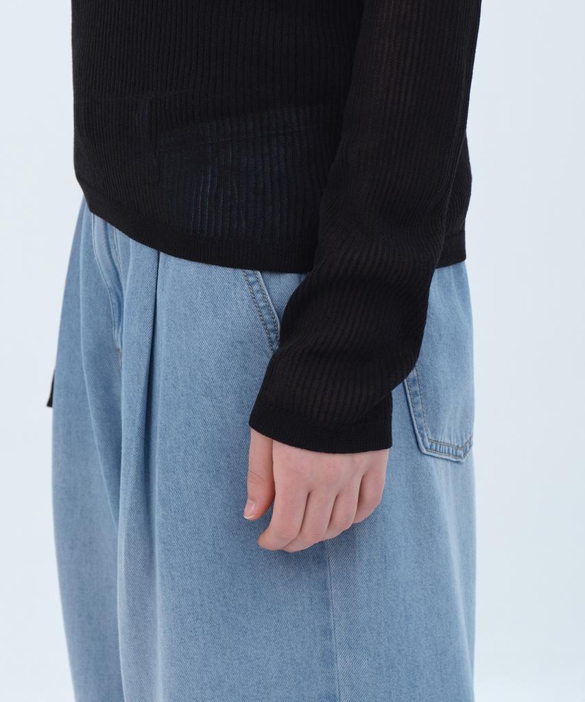 MUSINSA STANDARD WOMAN Women'S Linen Blend Ribbed Sheer Knit [Black]