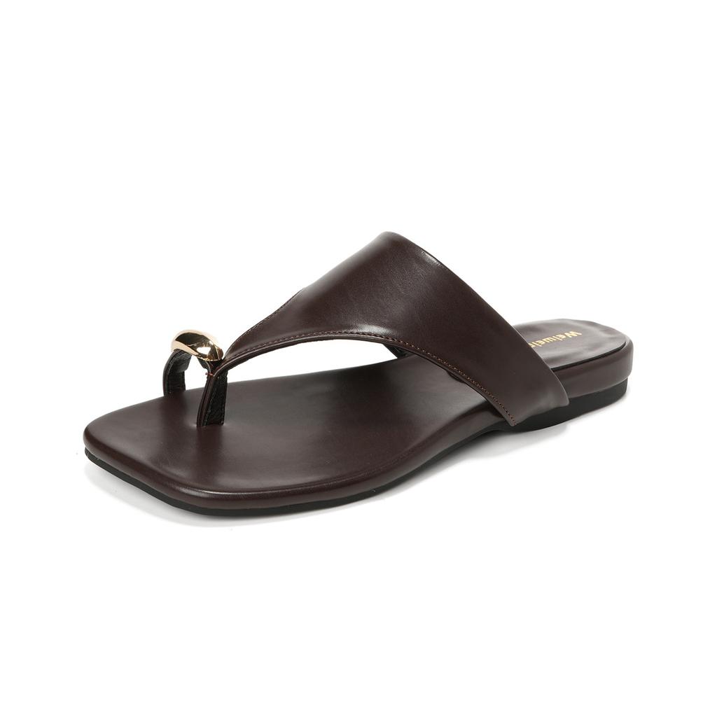 Weiwei Girl 276-1 with Skirt Cover Toe Square Head Versatile Flat Bottom Wearing Herringbone Open Toe Cool Slippers Female Summer