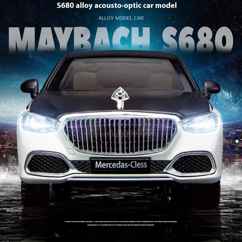 1/24 Benz Maybach S680 Alloy Car Diecast Metal Model Sound & Light Toy Car Central Control Ornaments Collect Kids Toys