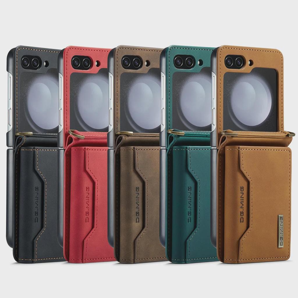 Кожаный чехол M2 для Samsung Z Flip5/4: Кошелек и держатель карт с плечевым ремнем