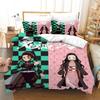 3D Kamado Tanjirou Kamado Nezuko Print Cartoons Custom Bedding Set, Demon Slayer Cartoons Duvet Cover Set Full Queen King