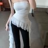 Mesh Irregular Ruffled Vest Sweet Cropped Tube Top Fashion Women's Vest Top  Club