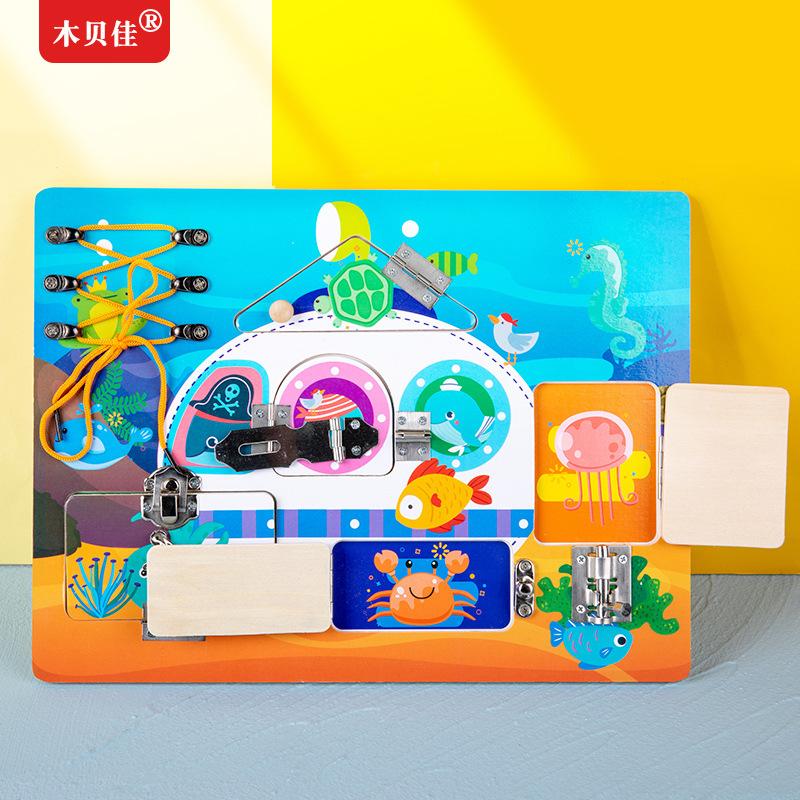 Монтессори Деревянная Детская Ранняя Развивающая Доска для Разблокировки Форма Цвет Веселое Сопоставление Упражнение Координация Рука-Глаз Обучающая Игрушка