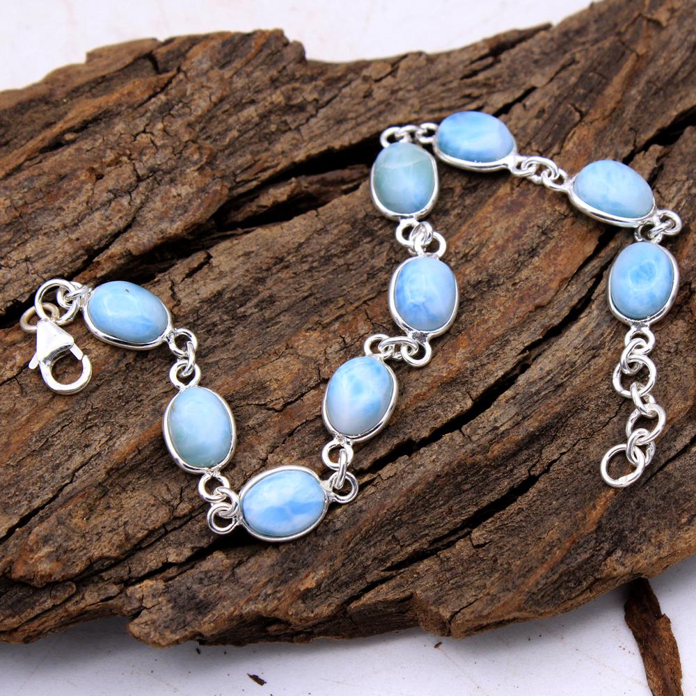 Натуральный браслет из драгоценных камней Larimar 925 пробы, серебро 7-8 дюймов, ab0205