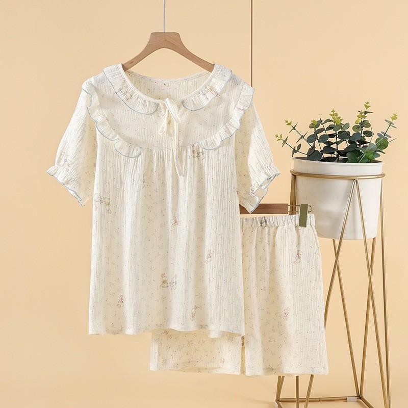 Women's loungewear summer fungus lapel print short-sleeved trousers loose and comfortable casual pajamas