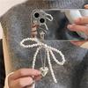 Ins Style Bowknot Pearl Beaded Key Chain Silver Love Phone Chain Headphone Case Pendant Ccd Lanyard Charms Bag Decor