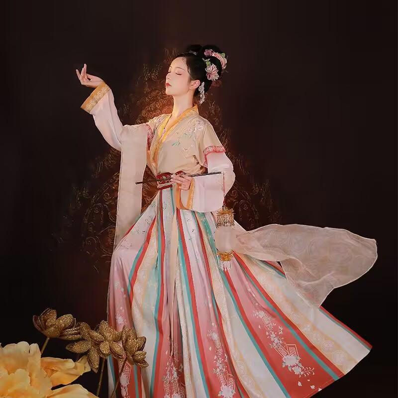 Hanfu женское новое китайское стильное супер фея элегантное женское плиссированное платье длиной до талии в стиле Тан старинное весенне-осеннее платье