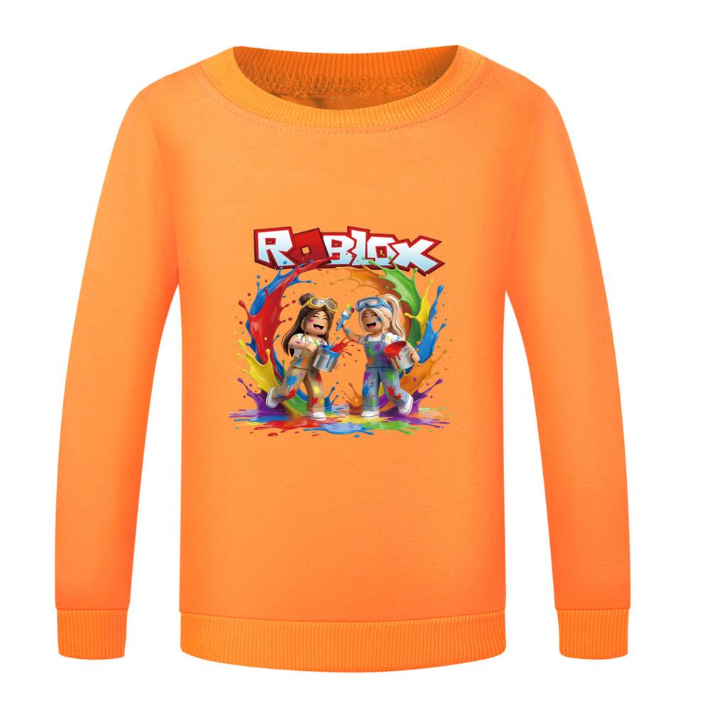 5577 Детская толстовка с принтом Roblox, разноцветная, для мальчиков и девочек, с круглым вырезом, с длинными рукавами