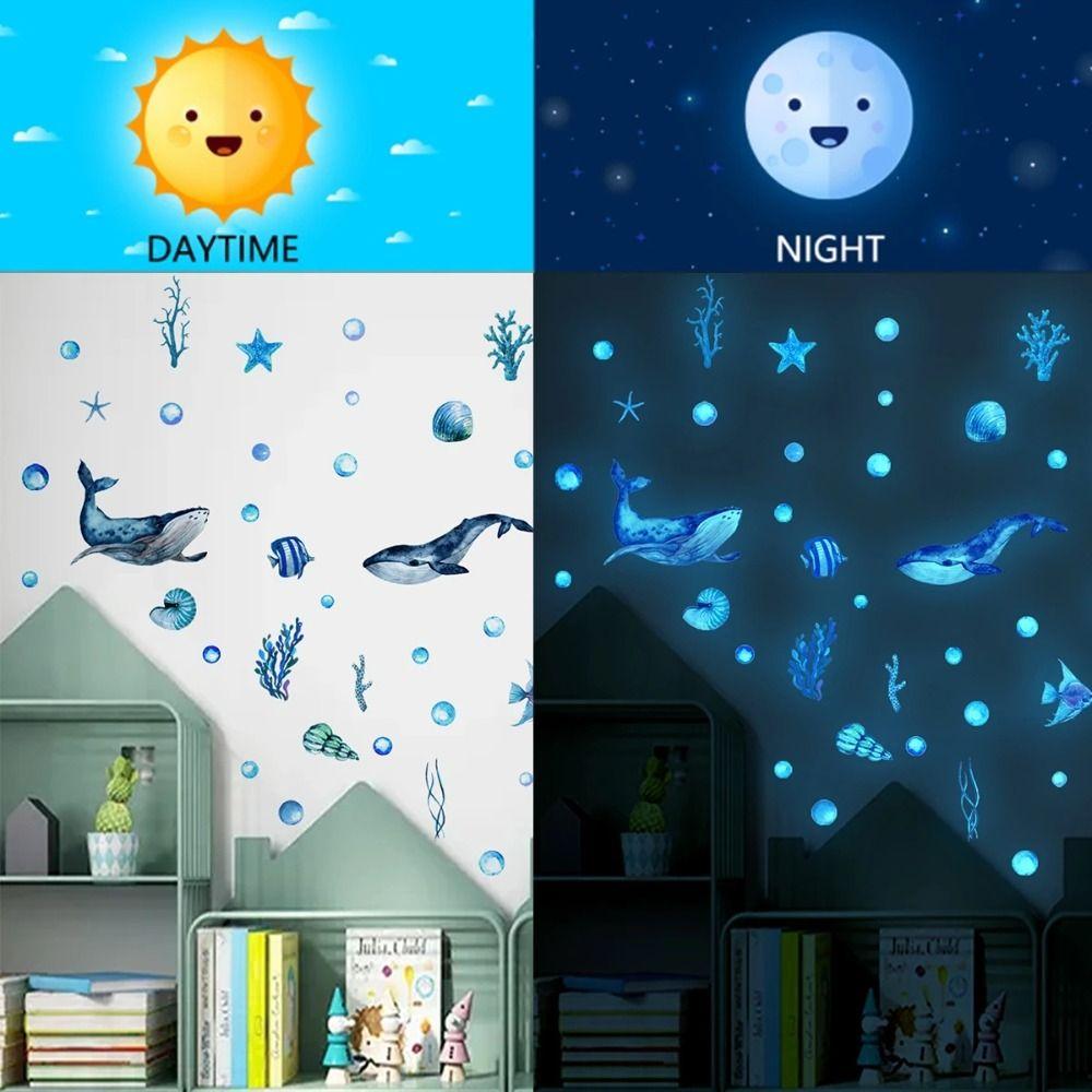 Children's Room Blue Jellyfish Nightlight Decal Sea Animal Wallpaper Glow Stickers Luminous Sticker