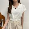 Женский тонкий трикотажный свитер-поло с короткими рукавами - лето 2022 г. в корейском стиле