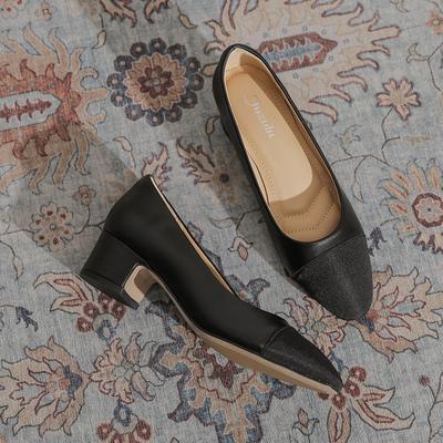 Туфли-лодочки на толстом каблуке с открытым верхом, женские, французская цветовая гамма, маленькие ароматные туфли-одинарки, женские 2025, новые, для работы, женская обувь